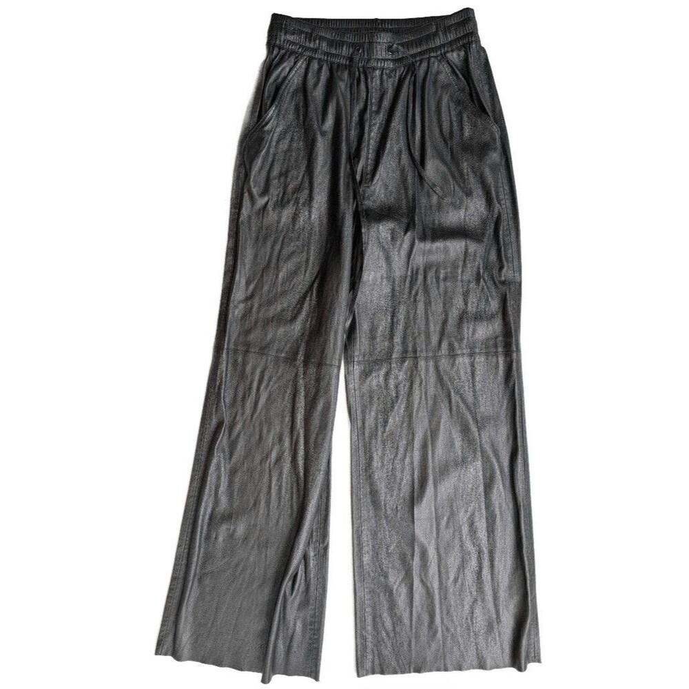 Good American Black Faux Leather Wide Leg Pants Size 2 100% Genuine Leather Back